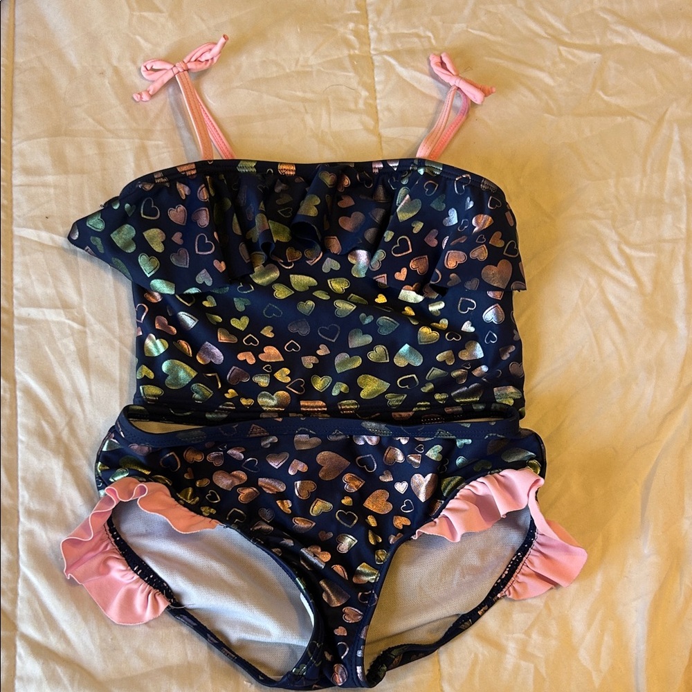 Freestyle Kids Bikini with Heart Pattern - Navy and Pink